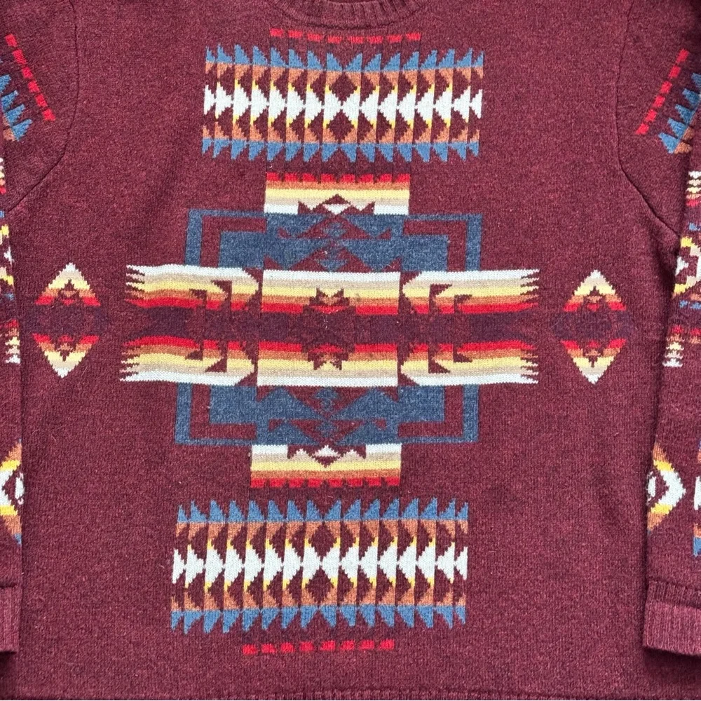 Pendleton Men's Chief Joseph Burgundy Southwestern LambswoolPullover Sweater XL - Picture 3 of 8